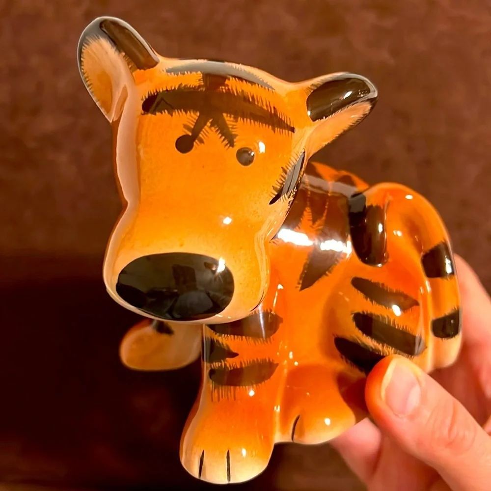Ceramic Tiger Cub Figurine - Brown and Black 4.5x3.5”